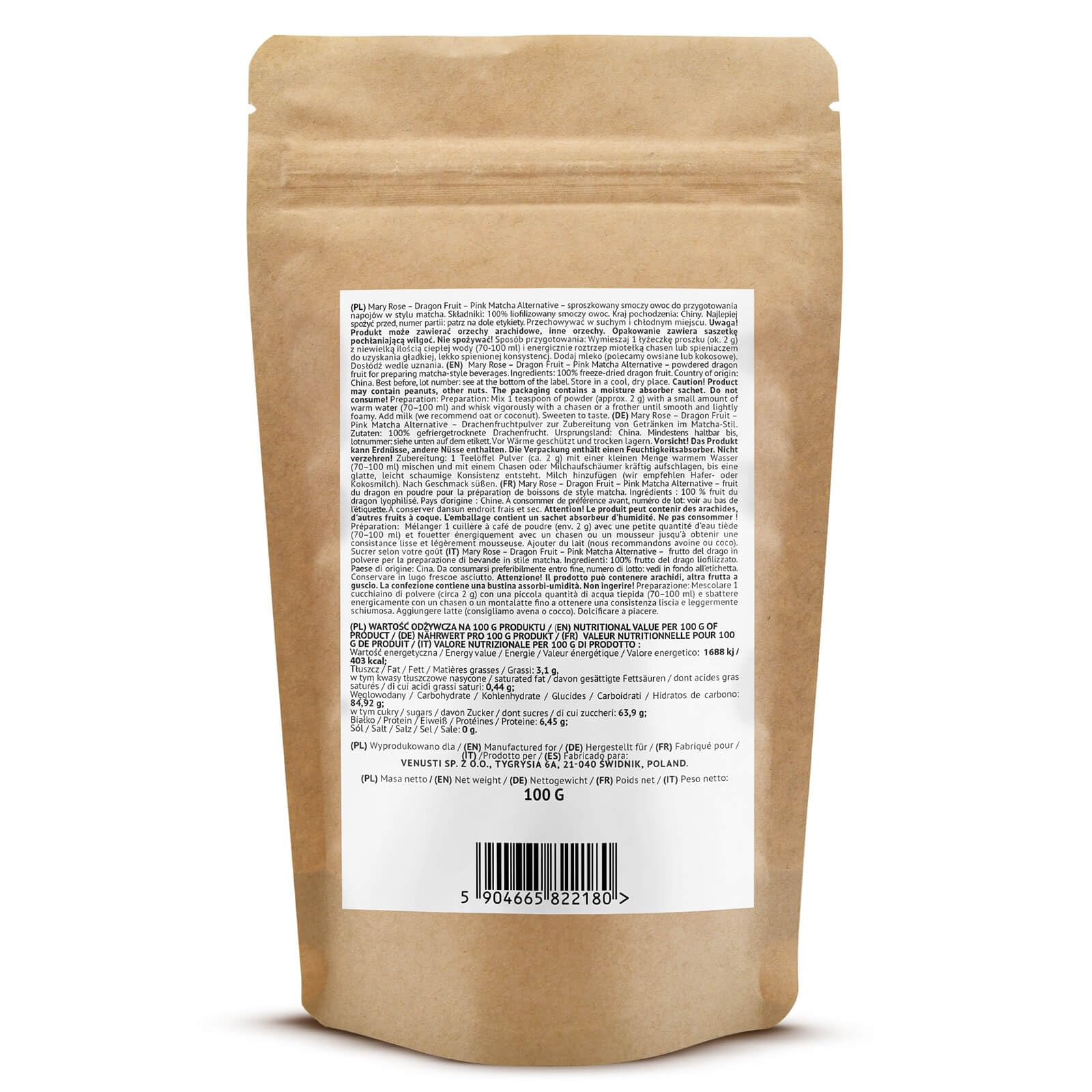Mary Rose Pink Matcha 100g – Polvere di frutto del drago, polvere di frutto del drago 100% naturale