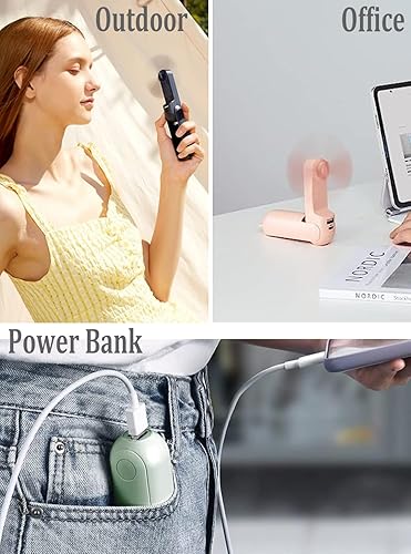 Miniatura 5 de Ventilador de mano portátil, mini ventilador de mano plegable 2 en 1, ventilador de bolsillo personal recargable por USB con banco de energía, mini
