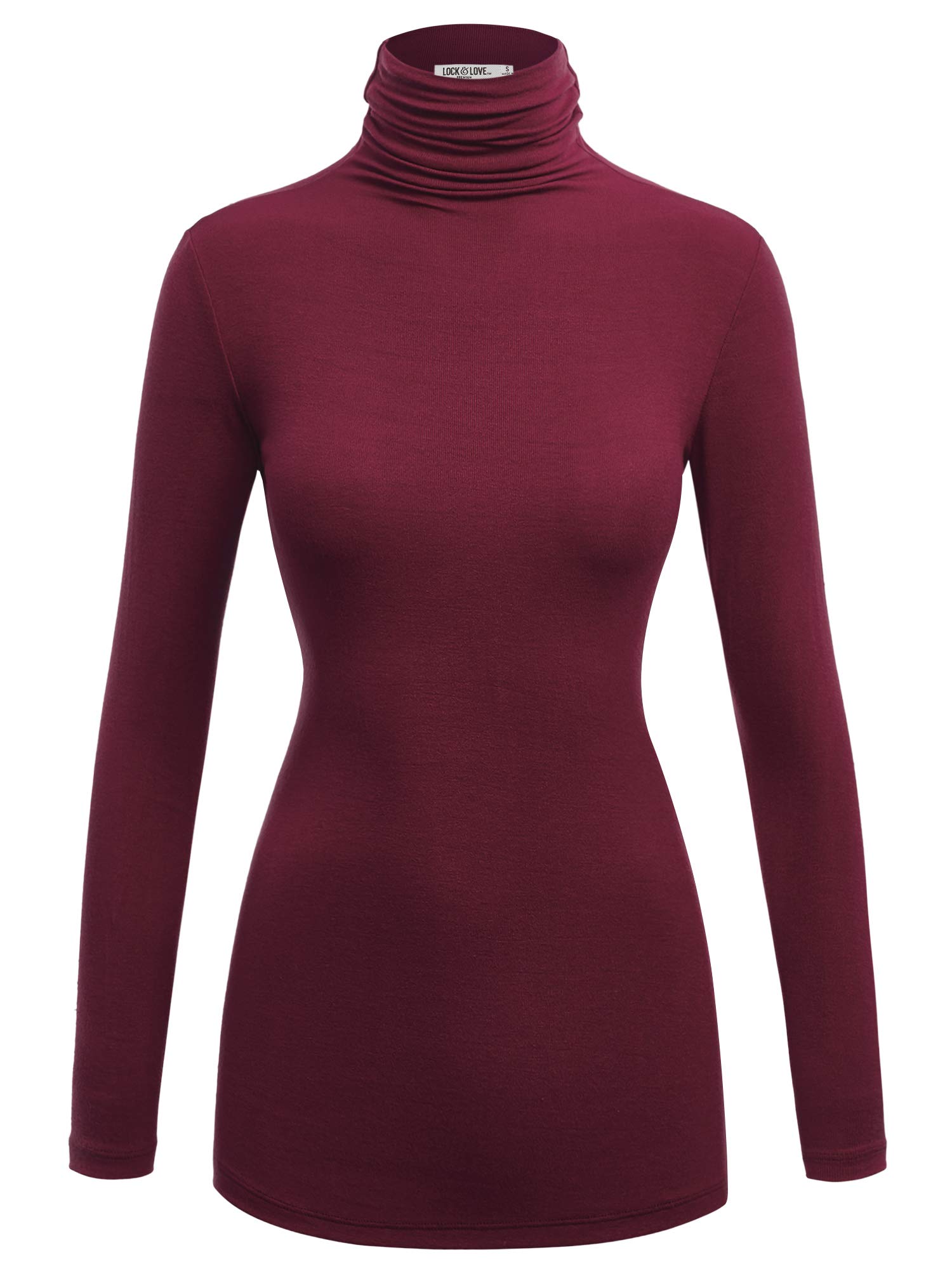 Lock and Love Women's Turtleneck Top Lightweight Long Sleeve Slim Fit Pullover, Soft Rayon Stretch Layering Basic, S-3XL