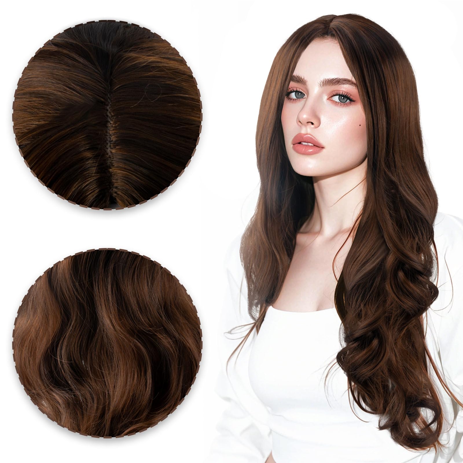 SSKHE Natural Brown Wigs for Women Synthetic Wig for Daily Use Curly Ladies Wigs With 2 Hairnets, light brown, 68 cm - Image 4