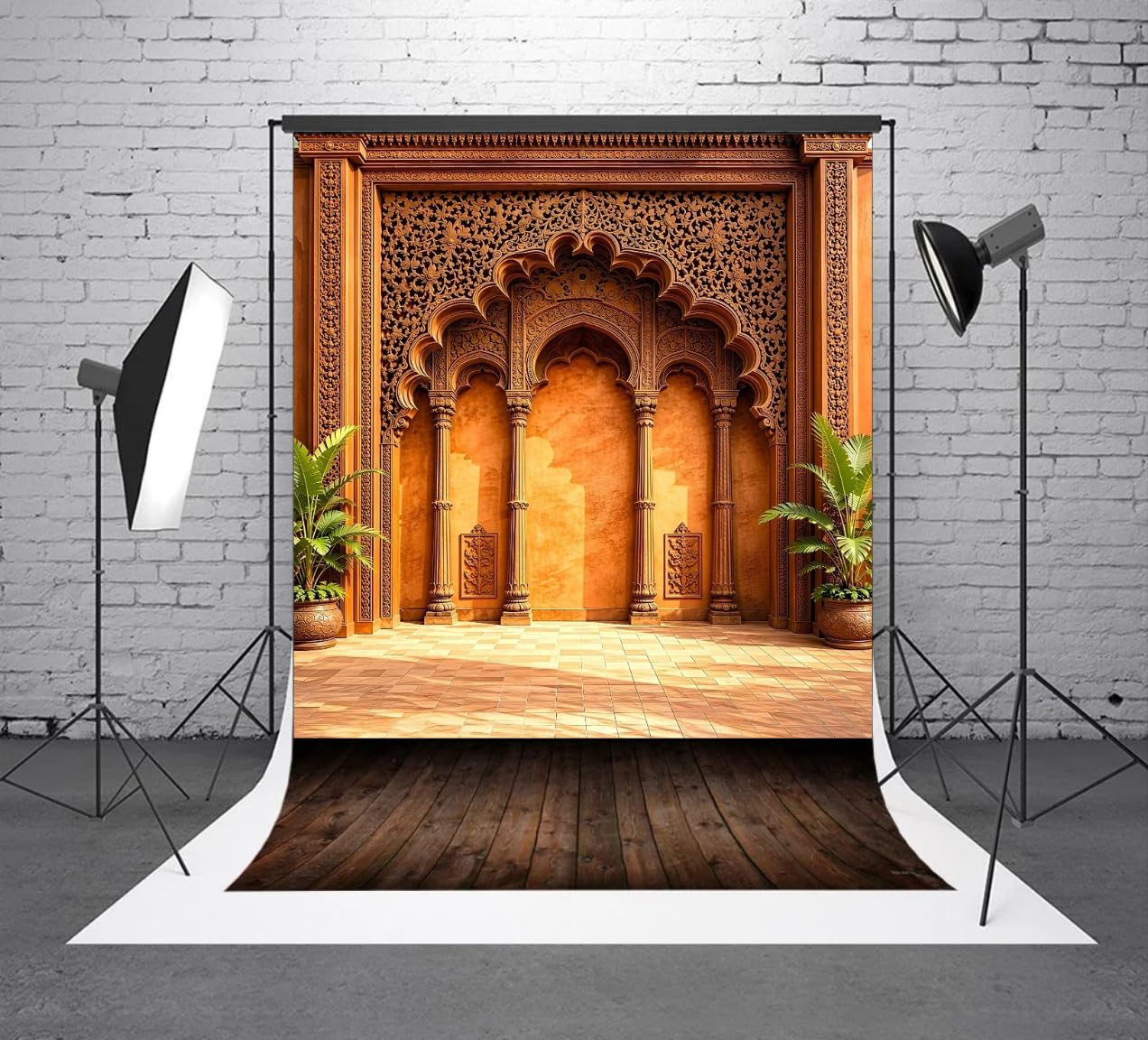 Heritage Brown Gate Backdrop Cloth 8x8 ft – HD Printed Polyester Backdrop Cloth for Decoration Pooja with Curtain Rod Loop |-image-25