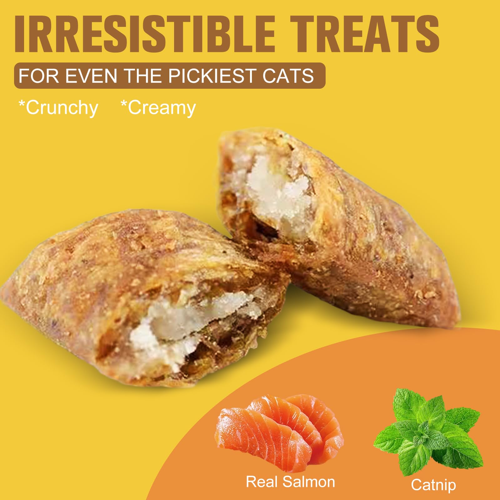 Natürliche knusprige & weiche Katzen-Leckerlis für Indoor-Katzen - Katzenminze & Lachsgeschmack, Katzensnacks mit echtem Lachs, Zahnpflege & Verdauungsunterstützung, gesunde Trainings-Leckerlis