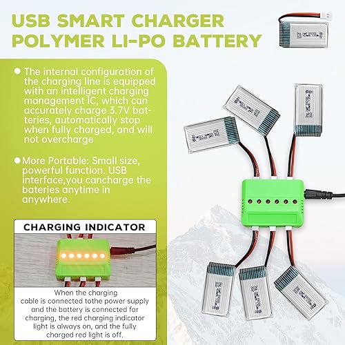 Miniatura 4 de sea jump 6 baterías Lipo de 3.7 V 420 mAh 25C con cargador 6 en 1, enchufe Molex compatible con la mayoría de drones RC Quadcopters, aviones