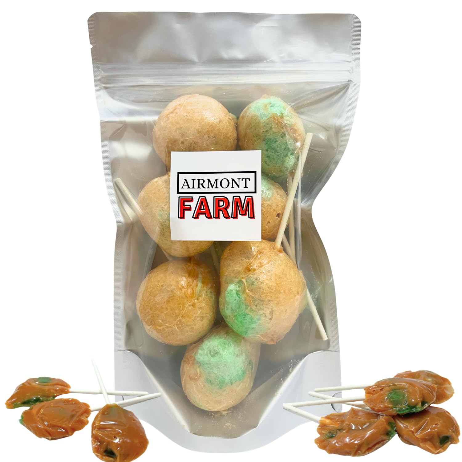 Freeze Dried Caramel Apple Lollipop Suckers (4.5oz) Freeze Dried Candy - Ships In Box - Deliciously Crunchy, Intense Flavor, Lightweight Snack - Resealable Bag