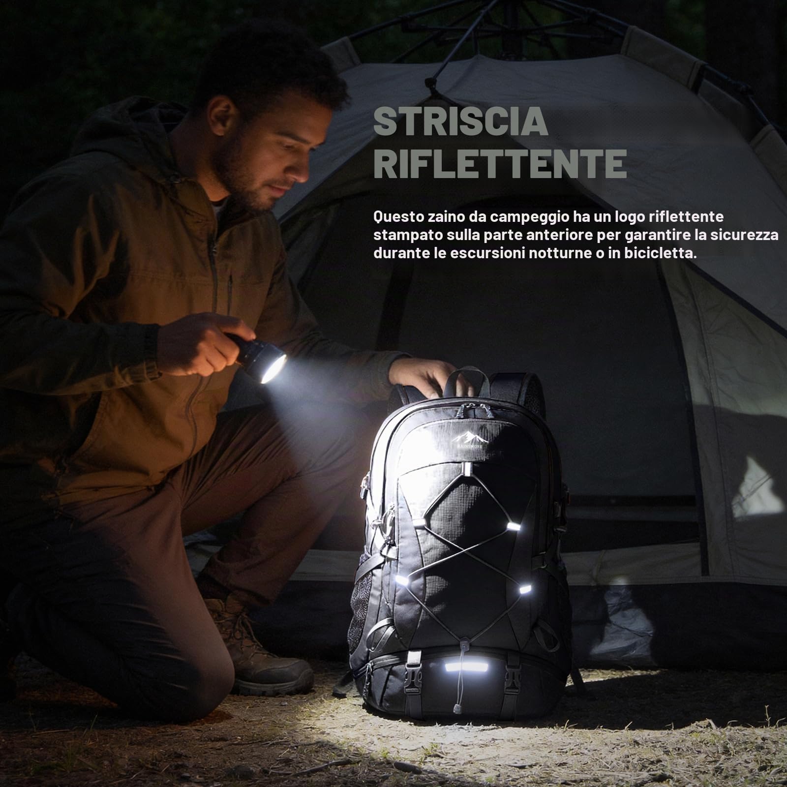 RAINSMORE Zaino Trekking 40 Litri Pieghevole Zaino Montagna Per Uomo Donna | Impermeabile Ultraleggero Zaino Da Viaggio Per Arrampicata,Escursionismo Nero