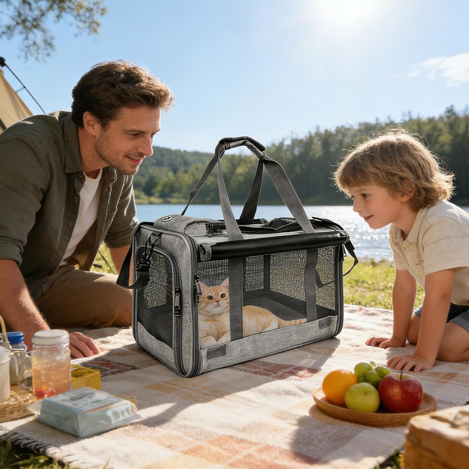 Katzentransportboxen Atmungsaktive, tragbare Tasche für Reisen (bis 9 kg) | Katzentasche Für Motorrad, Camping, Flugzeug, Auto, Tierarzt & Outdoor-Abenteuer