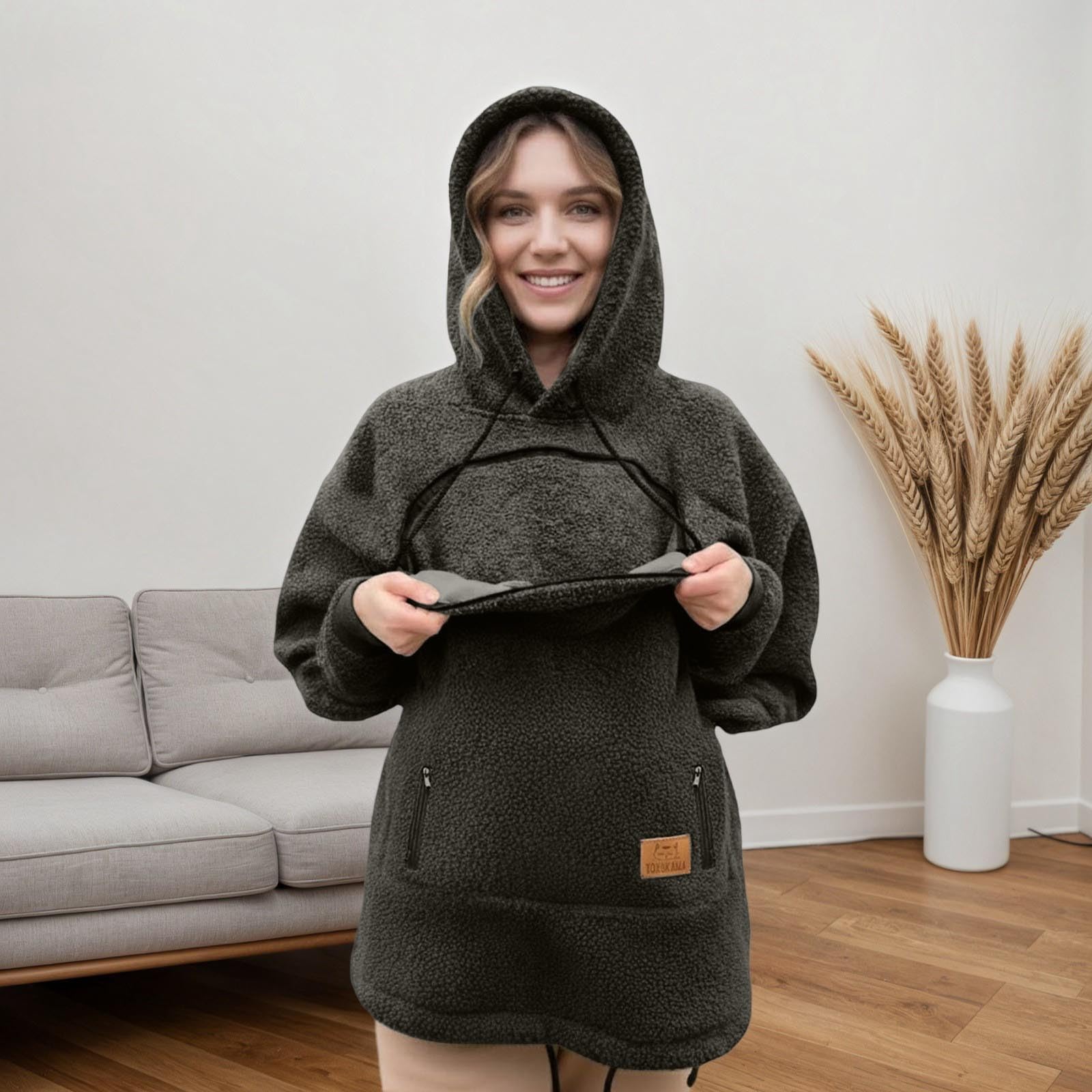 Generisch Katzen Pullover Damen Übergröße - Pullover mit Katzentasche Kuschelpullover Langärmeliges Hoodie mit Hundetasche Sweatshirts Niedlicher Haustierhalter Hoodies