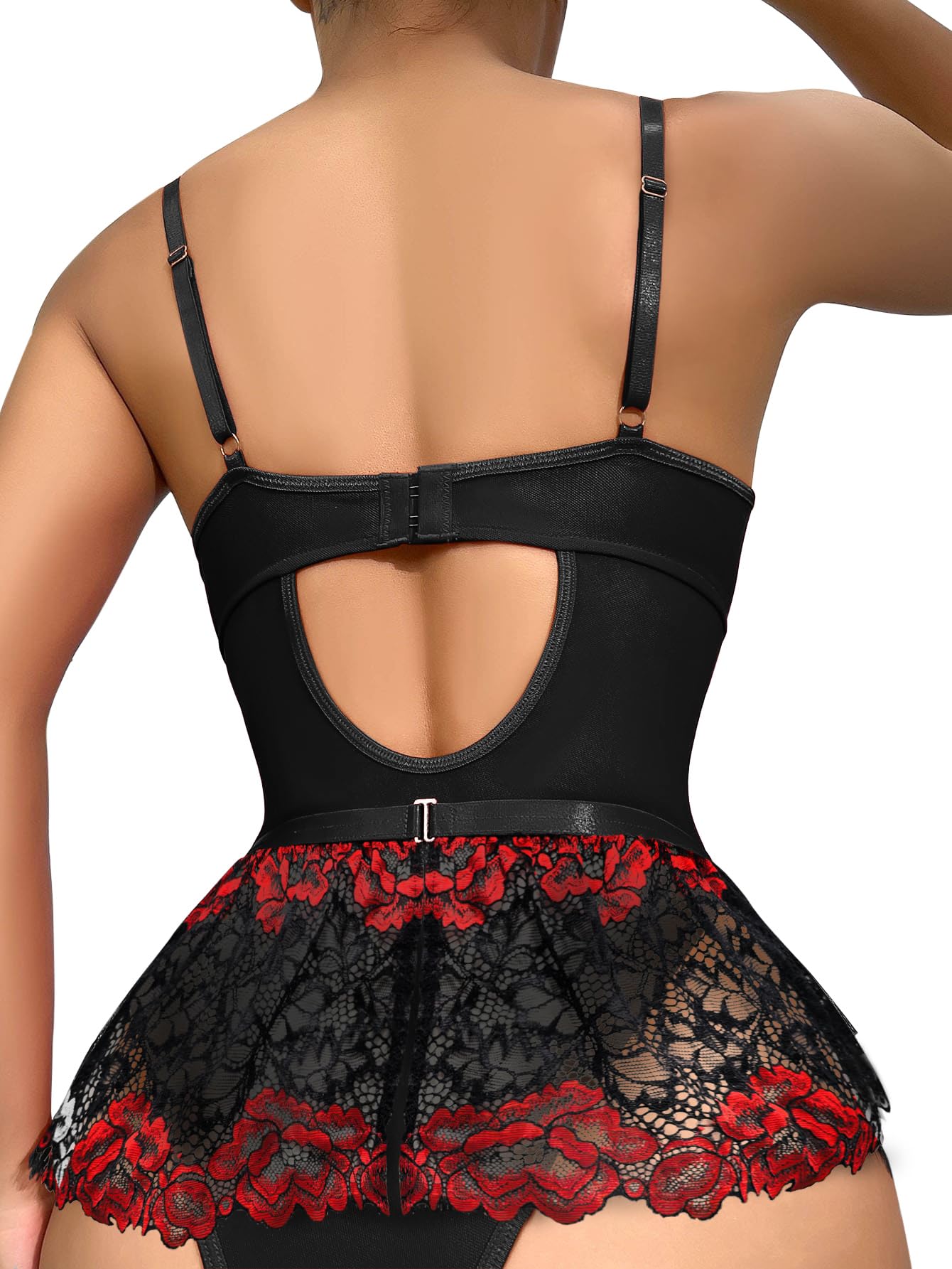 Lilosy Sexy Stocking Heart Rhinestones Underwire Babydoll Lace Mesh Garter