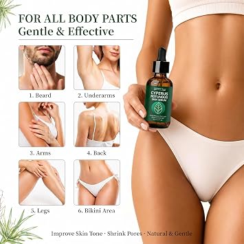 Cyperus Rotundus Oil For Hair Removal: 60ml Cyperus Rotundus Oil Serum Hair Removal - Inhibitor to Reduce Unwanted Hair Growth Soothes Skin & Minimizes Pores for All Skin Types