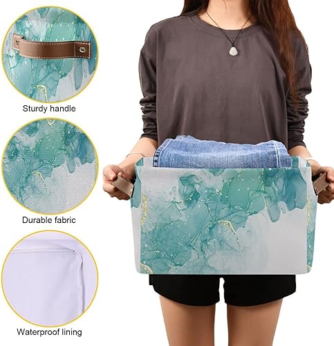 Miniatura 8 de ALAZA Cesta de almacenamiento de mármol verde azulado turquesa menta para estantes para organizar el armario, estante del cuarto del bebé, juguetes