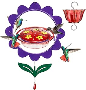 Kingsyard Upgraded Hummingbird Feeder Hanging, Large Capacity Nectar Tray Bee Proof Leakproof, Outdoor 5 Port Perch Metal Bracket Ant Moat Easy Clean Weather Resistant,Purple asin的图片