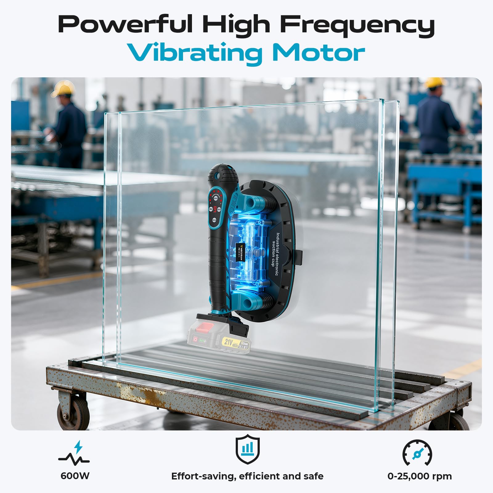 Akku Saugheber Kompatibel mit Makita-Akkus, Tragkraft Max 500KG, 28.5cm Fliesenrüttler mit 9 Einstellstufen & LCD-Anzeige, für Fliesen/Glas/Marmor/Terrassenplatten(Ohne Batterie)