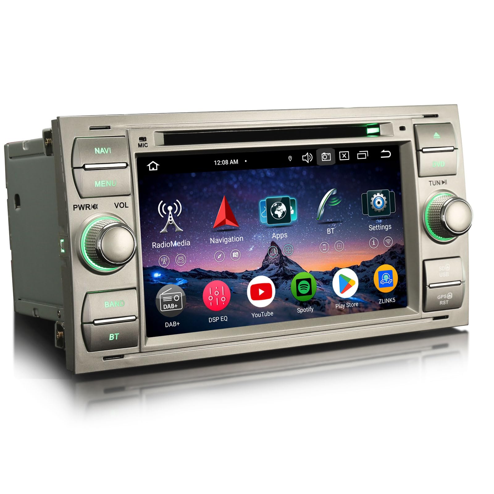 Erisin 7 pollici 8-Core 4GB+64GB Android 14 Autoradio Bluetooth GPS Navigazione per Ford Transit Galaxy Kuga C-Max S-Max Connect CarPlay senza fili Android Auto WiFi DSP DAB+ OBD2 USB FM RDS CD DVD