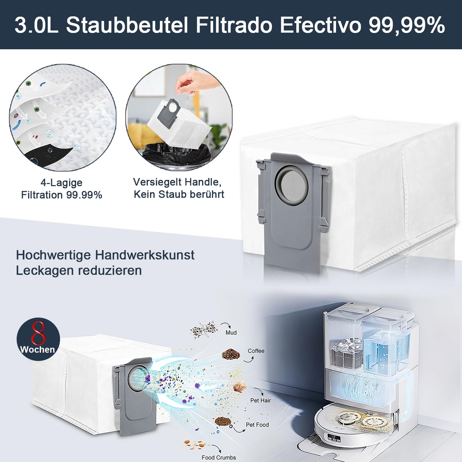 Kit Accessori HIYOUNG Per Roborock Qrevo S5V, Curv, Edge – 4 Spazzole Principali, 4 Filtri HEPA, 6 Sacchetti, 6 Panni E 6 Spazzole Laterali
