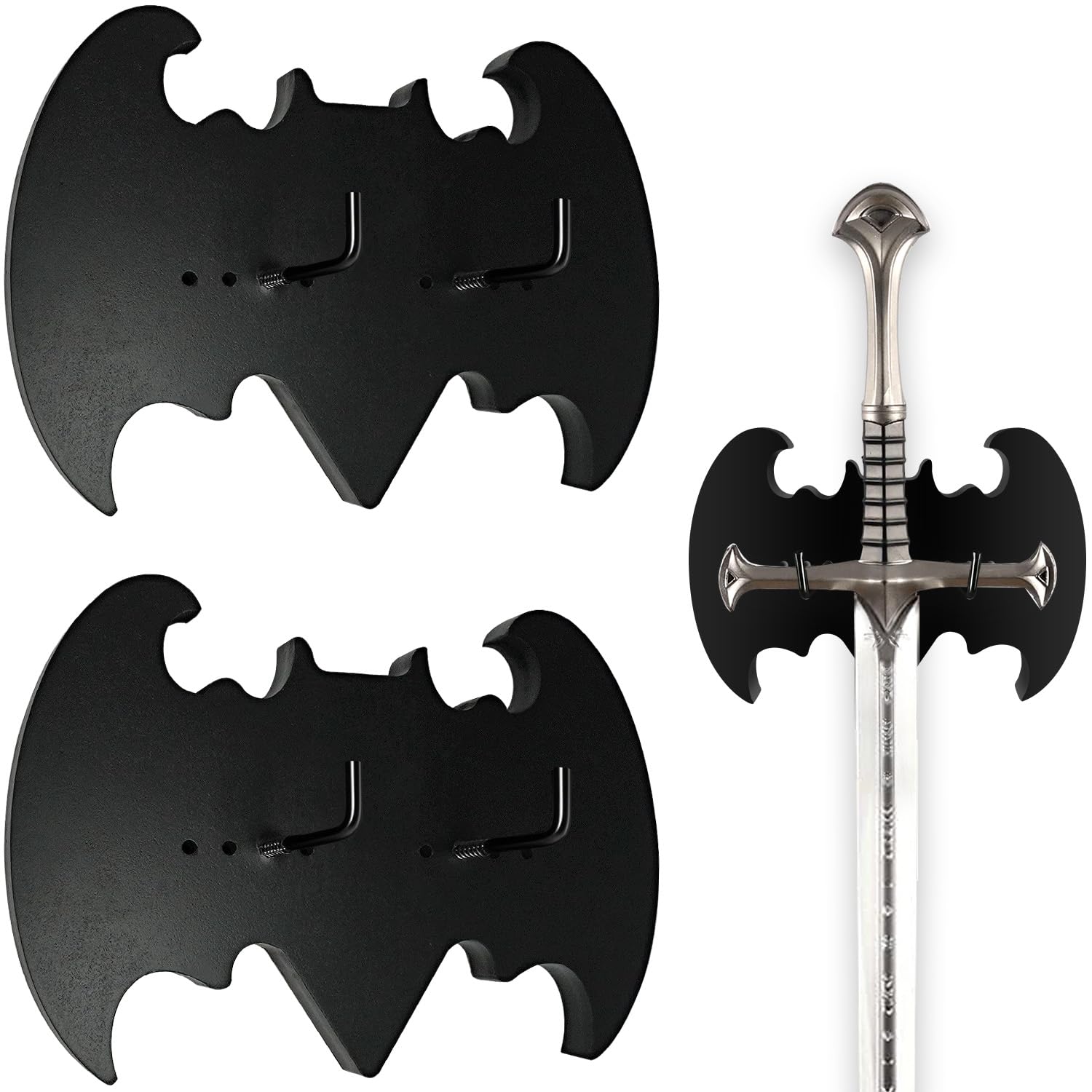 Sword Wall Mount with Hooks Vertical Adjustable Medieval Sword Plaque Display Rack for Claymore Dagger Axe Bow Cosplay Weapons Wooden Holder Hanger