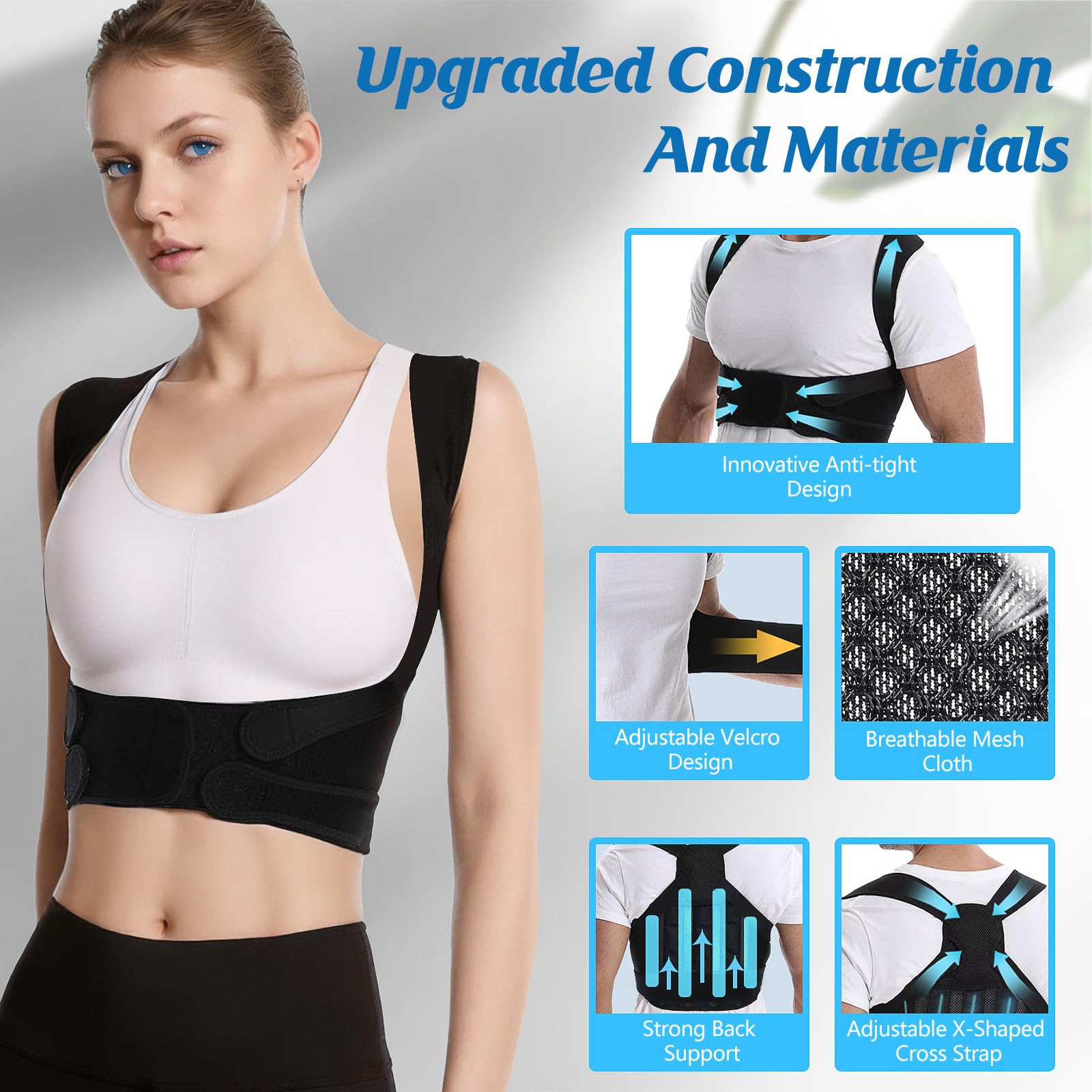 elestyle Correttore Posturale Spalle Schiena, Fascia Lombare Supporto Schiena Dritta Regolabile, Busto Correttore Posturale Elastica, Postura Schiena Uomo e Donna, Fascia Posturale Spalle e Schiena(M)