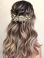 Vista 9 de GORAIS Accesorio para el cabello de novia para boda, diseño de flores de vid y diamantes de imitación, accesorio para el cabello para mujer, Perla