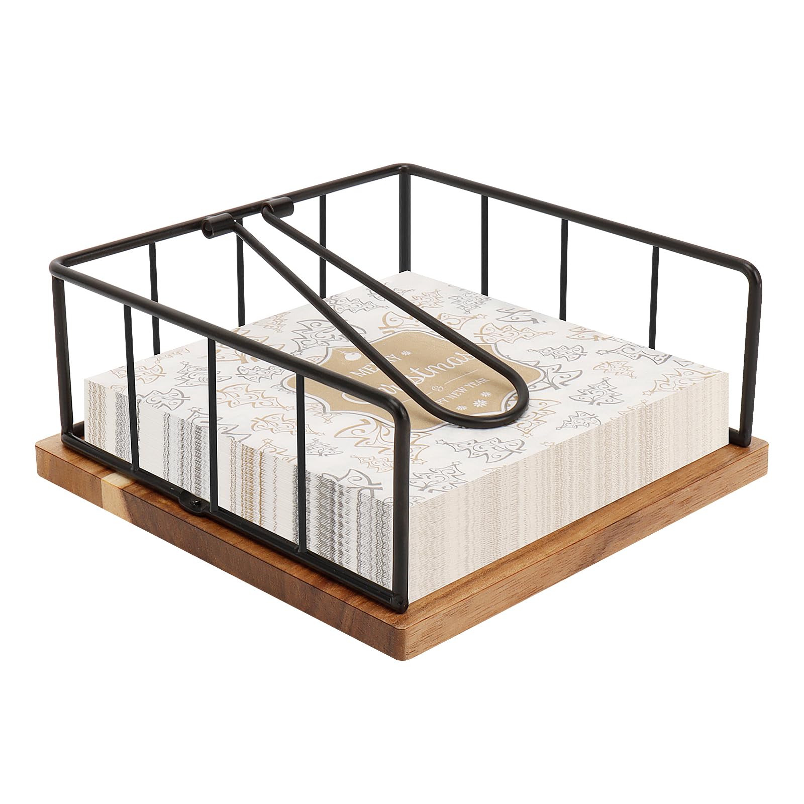 Livabber Servilletero plano, almacenamiento de servilletas de cocina de metal con brazo de tensión ponderado, dispensador de papel de seda rústico para encimera, mesa de cocina, comedor (con base de