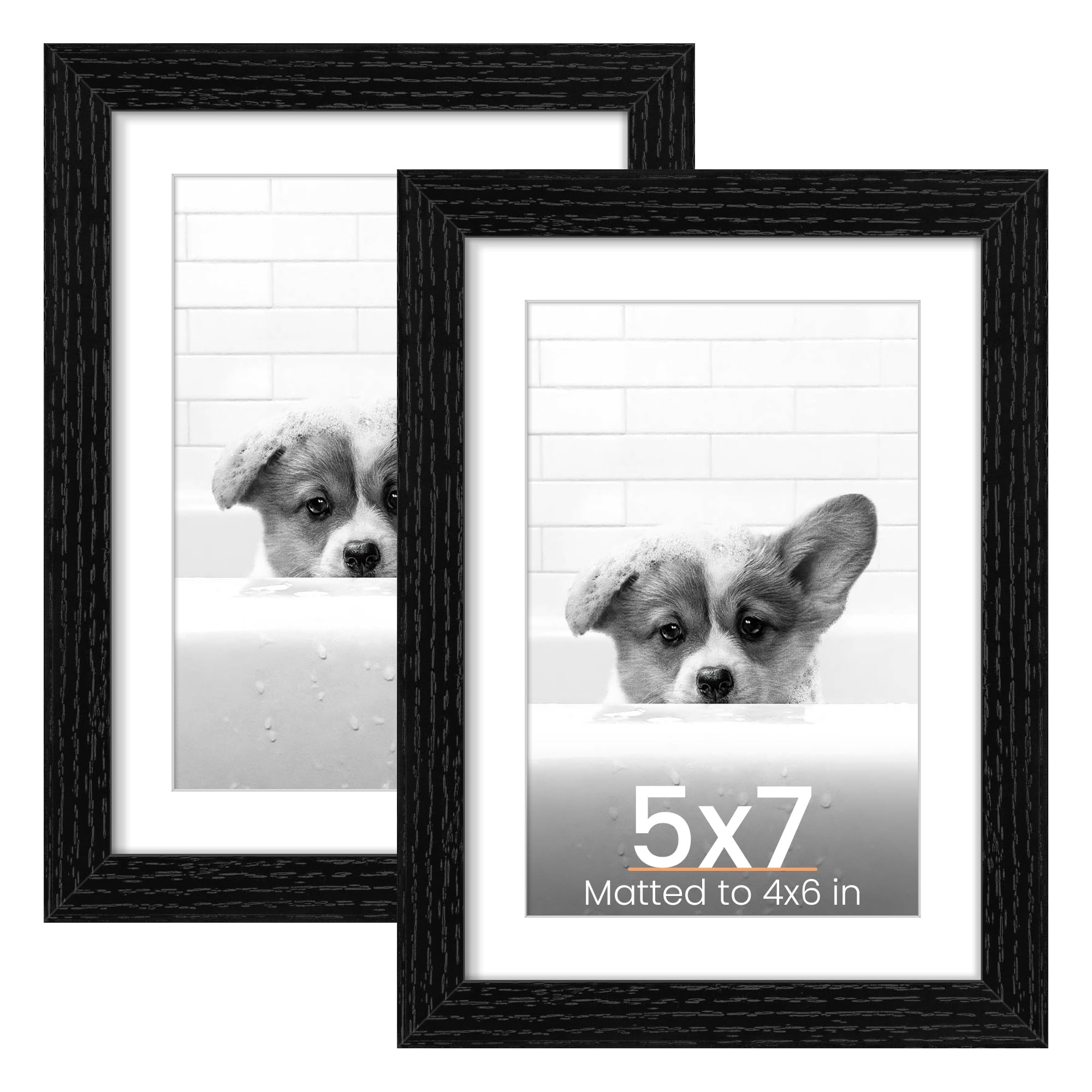 upsimples 5x7 Picture Frame, Display Pictures 4x6 with Mat or 5 x 7 Without, Wall Hanging Photo Frames, Black, 2 Pack