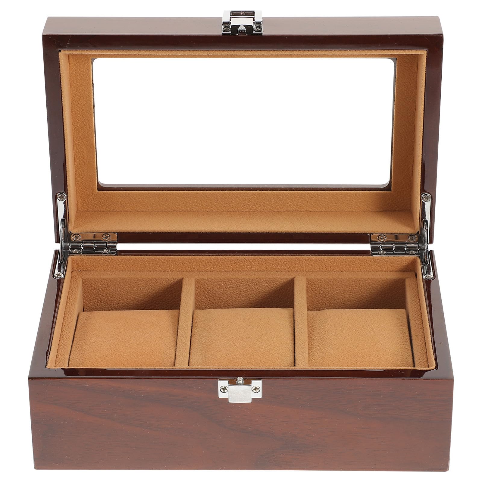 Braune Uhrenbox mit 3 Fächern und Herausnehmbaren Polstern | Klassischer Schnallenverschluss, Feiner Zuschnitt, Glatte Oberfläche, zum Ordnen und Präsentieren von Uhren