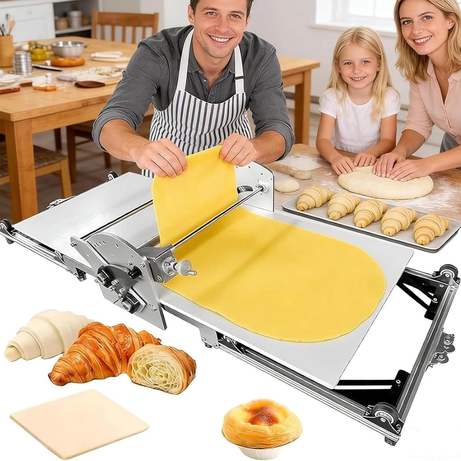 Sfogliatrice Pieghevole, Sfogliatrice Elettrica Professionale Per La Cottura In Casa, Sfogliatrice Pasticceria Croissant, Spessore Regolabile 2-30 Mm, Impasto Reversibile, Per Pasta Sfoglia