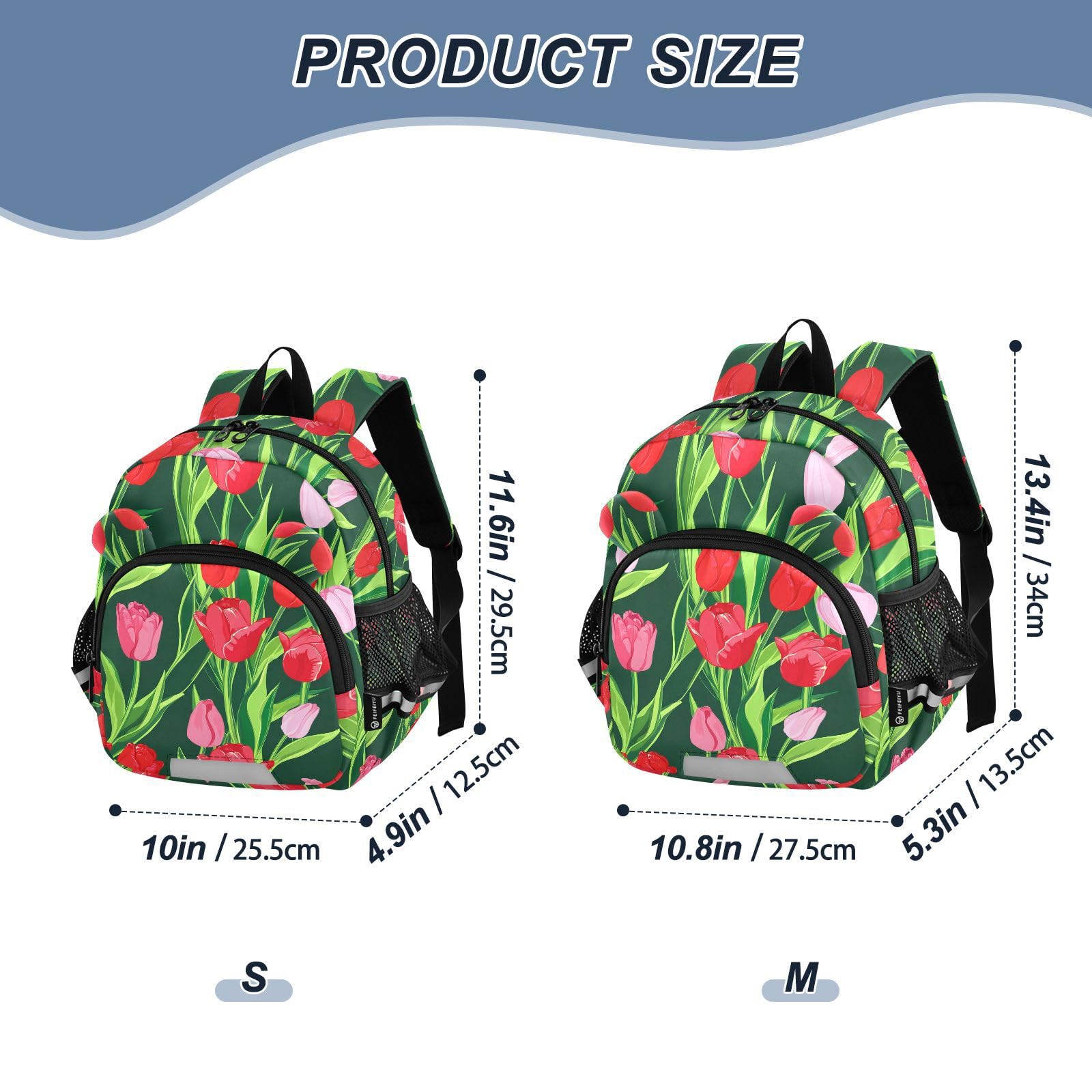 Tulips Leaves Floral DarkGreen Toddler Harness Backpack for Boys Girls 3-6 Years Kids Backpack with Anti Lost Safety Leash Child Leash Backpack for Walking Travel Preschool