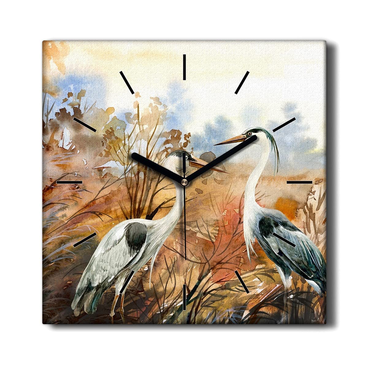 Horloge sur Toile Silencieuse contre le Bruit Pendule Salon Oiseaux Sans Tic-Tac 30x30cm