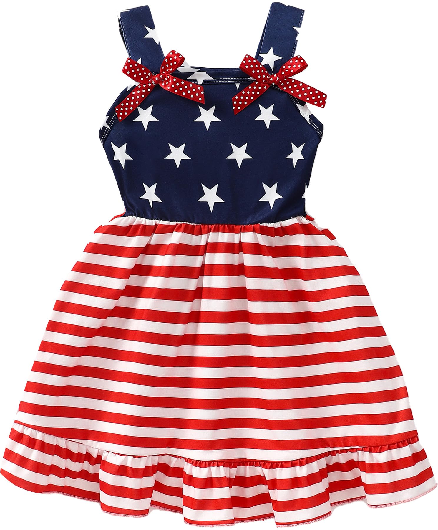 RETSUGO 4th of July Girl Dresses Independence Day Outfit Baby Girls American Flag Stars Stripes Patriotic Dress Clothes