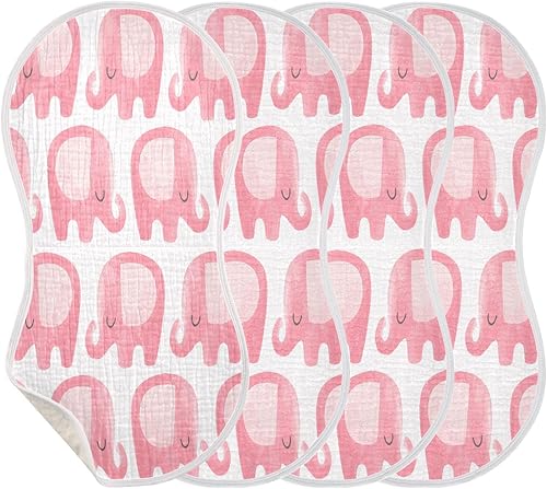 Miniatura 2 de Kigai Paquete de 2 paños de muselina de algodón para eructos para bebé, tela absorbente de elefante rosa, trapos suaves para bebés, niños y niñas,