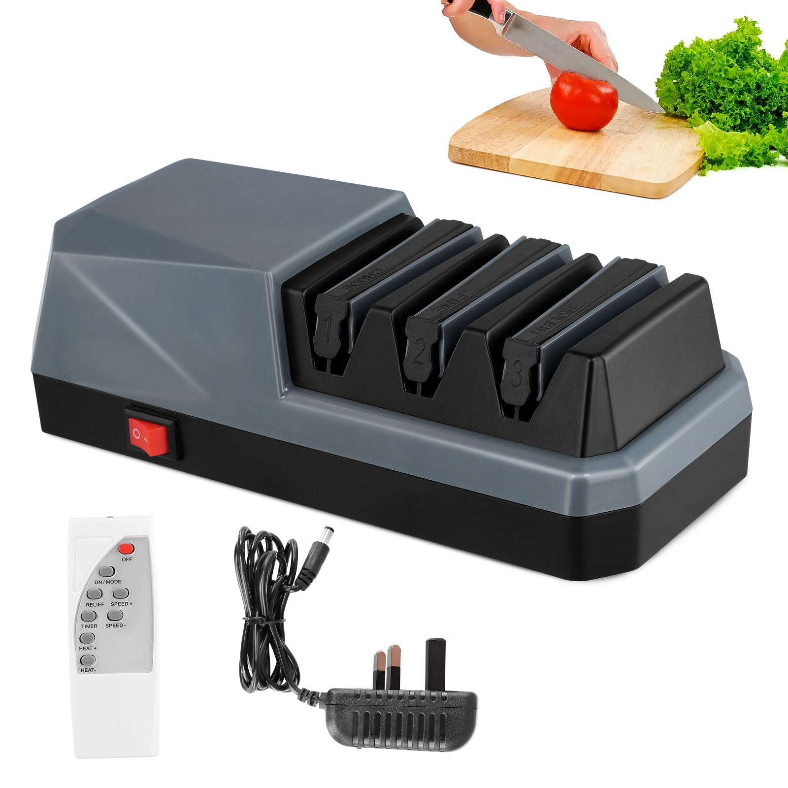 VoliVeeta Electric Knife Sharpener, 3 Stage Professional Knife Sharpening with Diamond Wheel & Ceramic Wheel, Any Sharp Knife Sharpeners for Kitchen Knives, Quick Razor-Sharp Results, Low Noise