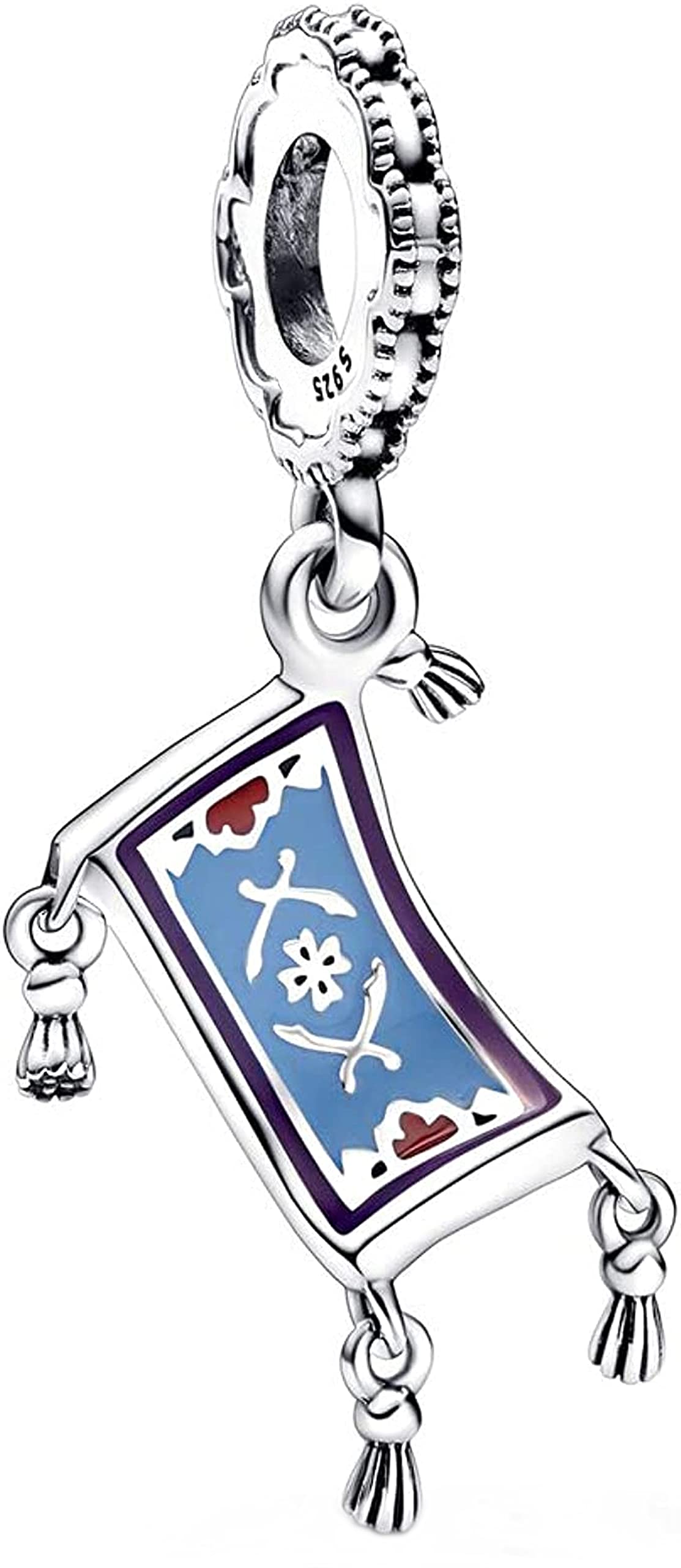 Beads R Us ® - Aladdin Magic Carpet Dangle Charm in S925 Sterling Silver & Enamel finish, Compatible with all European style Charm Bracelets, Anklets and Necklaces.