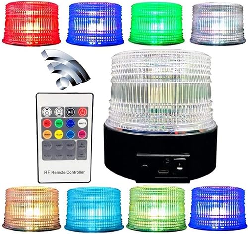 TOPKU Luz estroboscópica LED de batería, faro de advertencia de emergencia intermitente magnético recargable, control remoto de 8 colores, universal