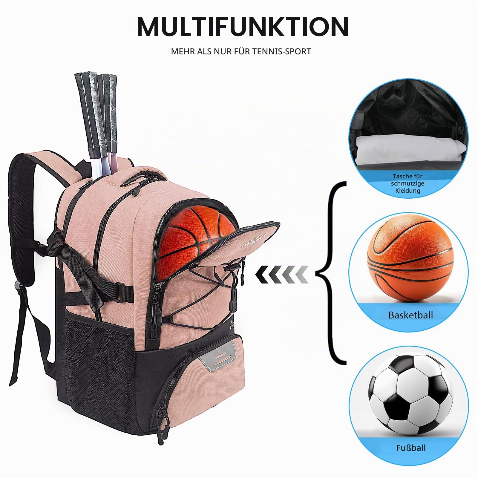 WOLT Tennis-Rucksack für Herren und Damen, große Tennisschlägertasche mit belüftetem Schuhfach für 2 Tennisschläger, Pickleball-Bälle