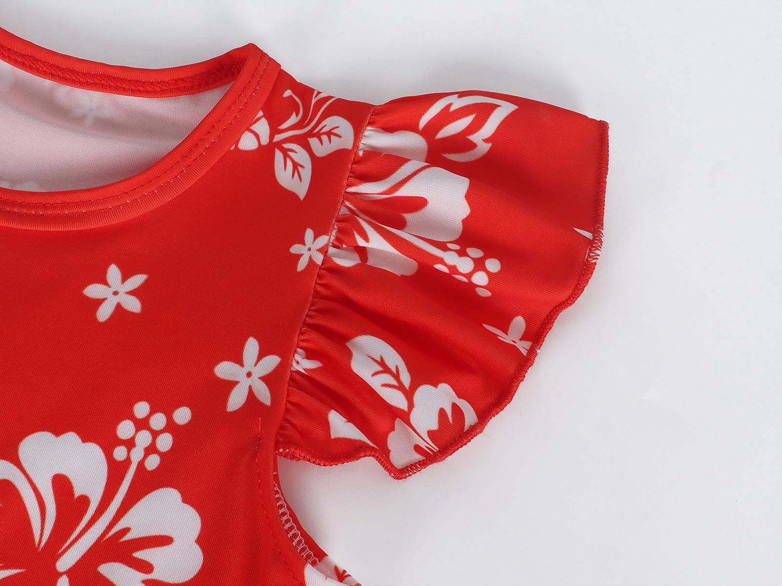Jurebecia Hawaiian Costume for Girls Princess Cosplay Red Flutter Sleeve Flower Dress Kids Hawaiian Fancy Dresses Halloween Cosplay Outfit 4-5 Years - Image 4