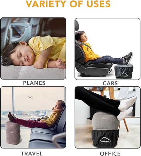 Miniatura 6 de LoftyRest - Almohada inflable para descanso de pies, diseño de cama para niños para viajes en avión, 3 alturas ajustables, 3 bolsillos, avión,