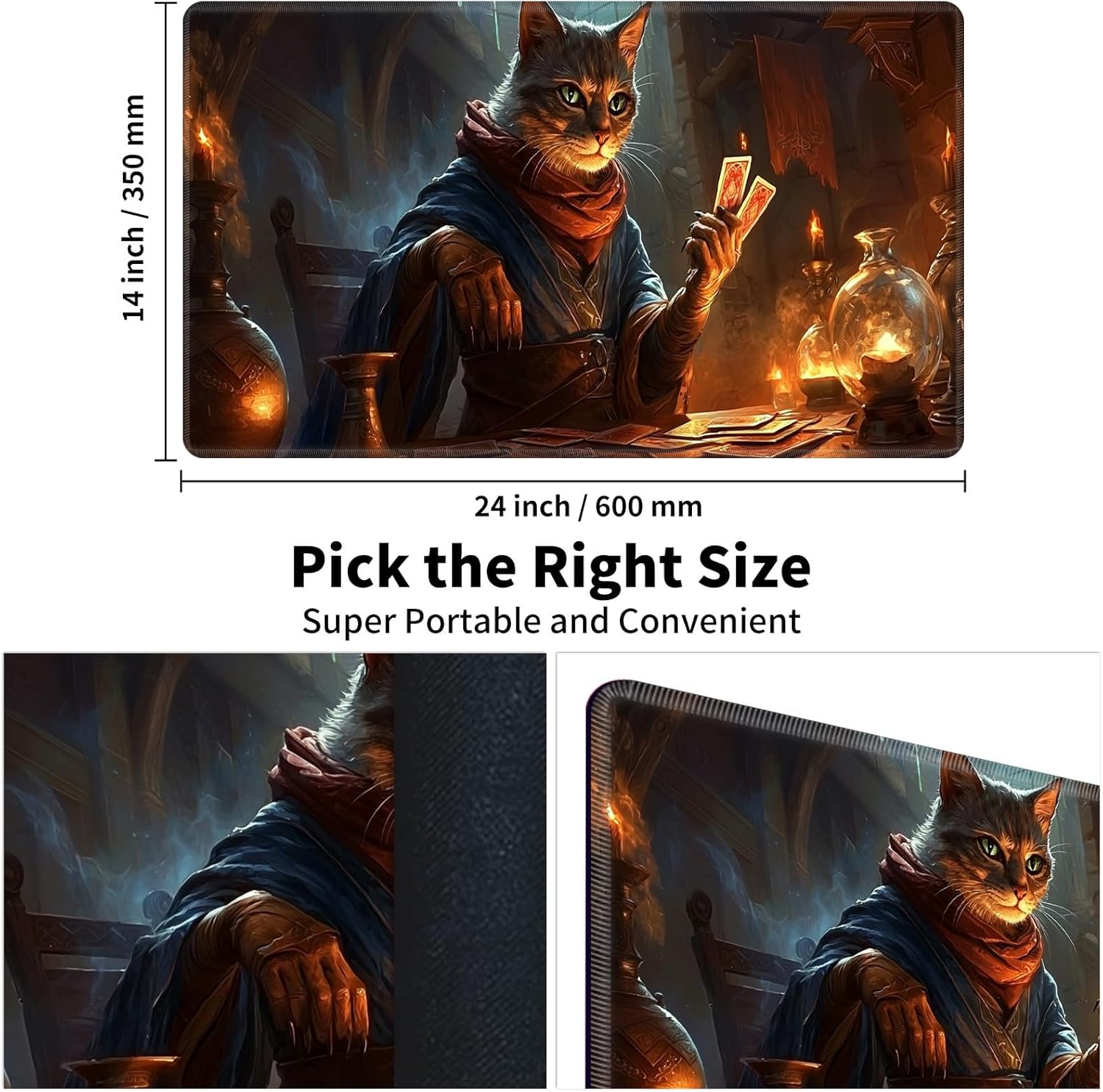 for MTG Game Playmat with Storage Bags,Game Mat 24 x 14 inches,TCG and Board Game Mat for Cards,Mousepad Desk Mats-Cat Playing Cards