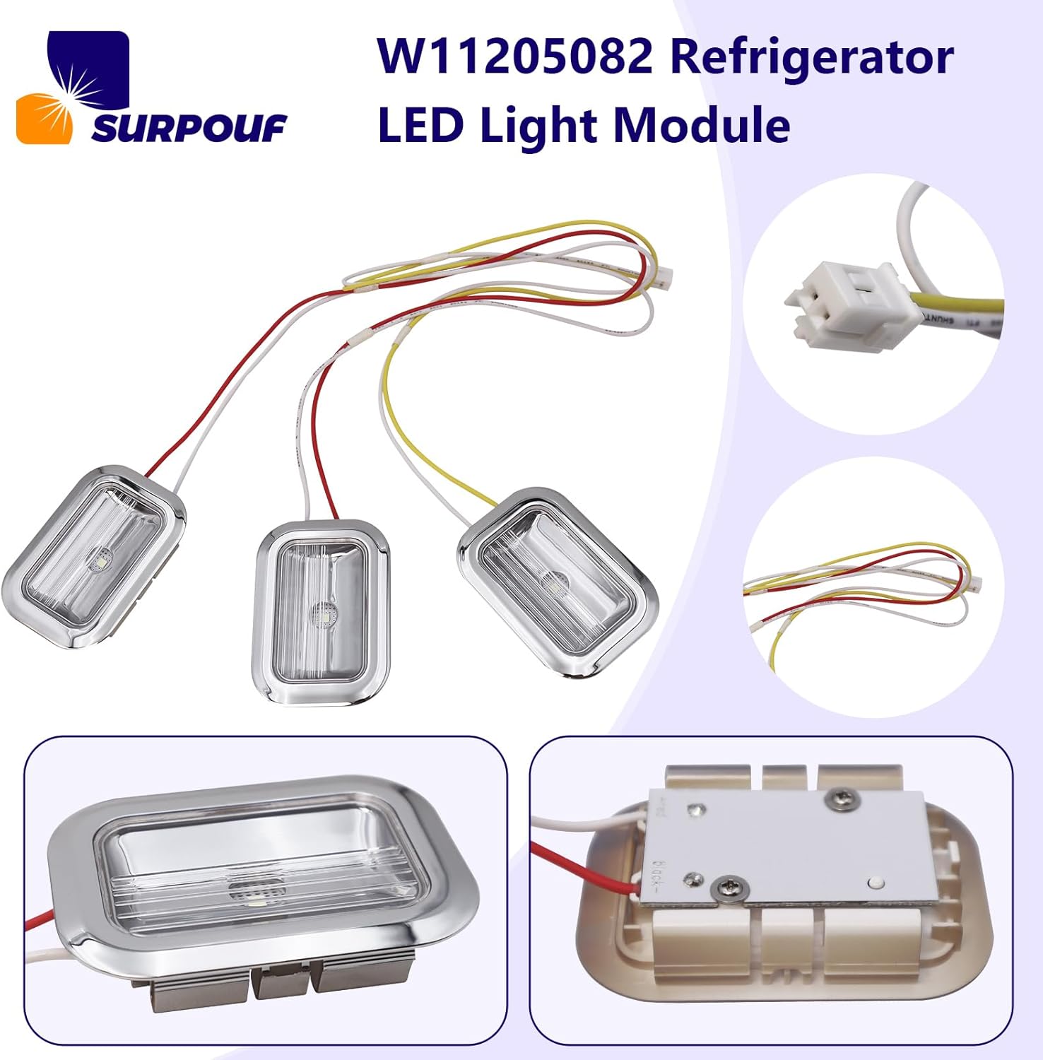 W11205082 LED Light Harness W10843828 W10739303 Refrigerator LED Light Module For Whirlpool Replace 4844358 AP6301838 PS12349214 EAP12349214