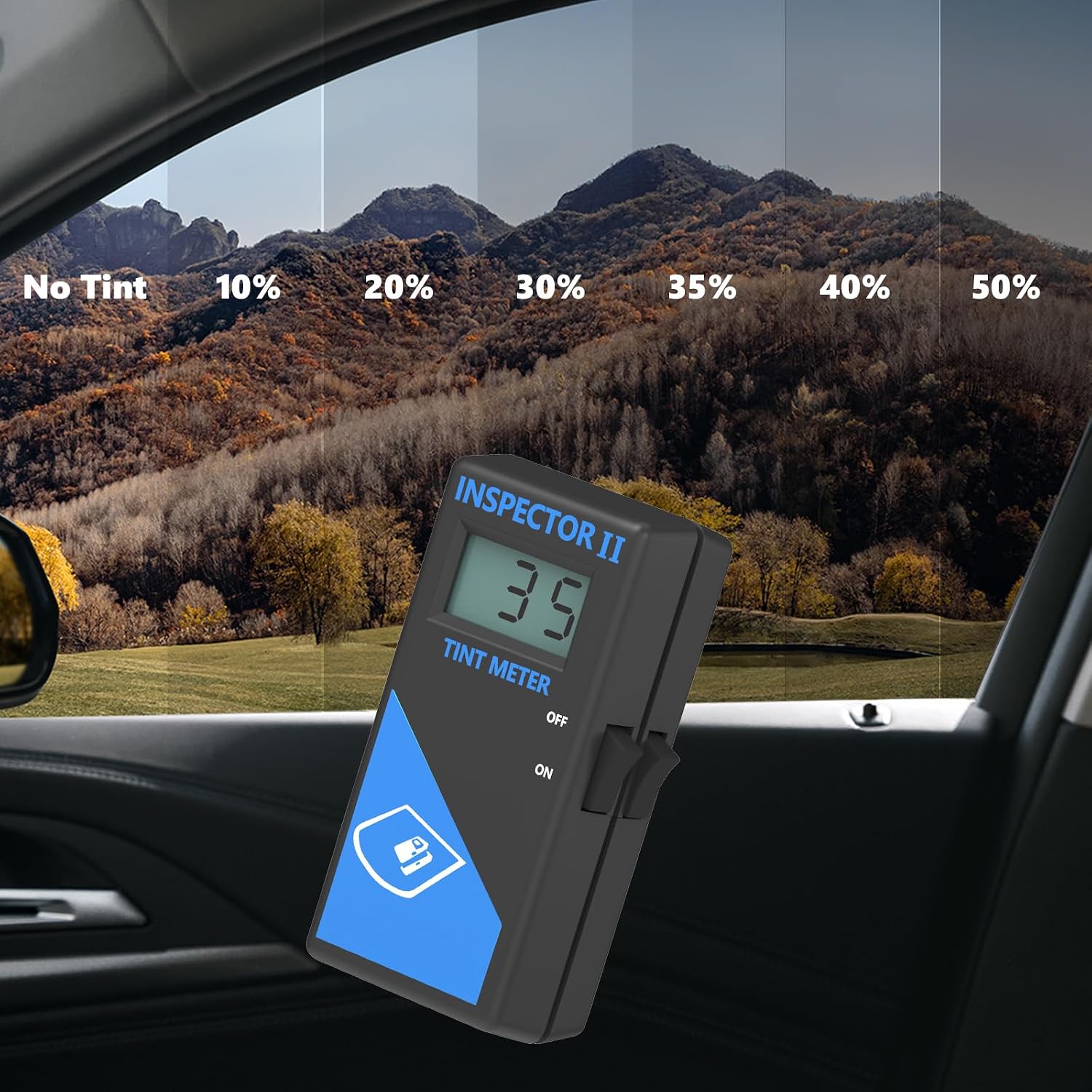 Upgrade 3-in-1 Tint Meter for Car Front/Side/Rear Windows, with 2PCS Tinted Cards,Digital Window Tint Meter, Solar Film VLT Meter with Automatic Calibration, Pocket-Sized, Use Out of Box thumbnail