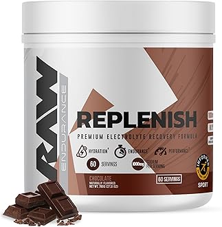 RAW Replenish, Premium Electrolytes Powder Recovery Formula, Chocolate (60 Servings) - Flavored Electrolyte Drink Mix Supplement for Hydration, Replenishment, Endurance & Performance Workouts