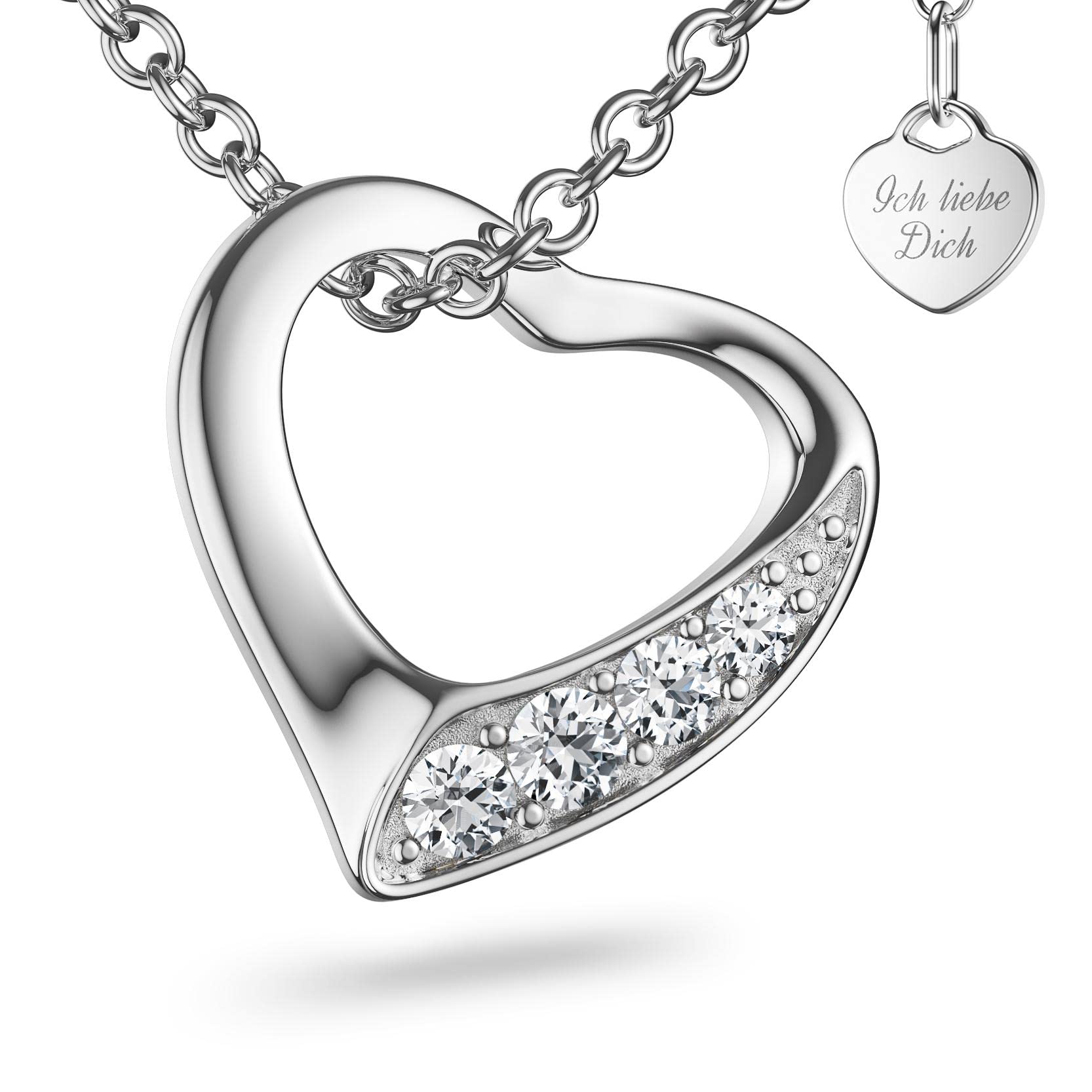 Heart Necklace 925 Silver *Premium Case + I Love You Engraving * Women's Necklace Heart Silver Chain Women's Gift for Her Jewellery Necklaces for Women Girlfriend Romantic Heart Pendant Hearts