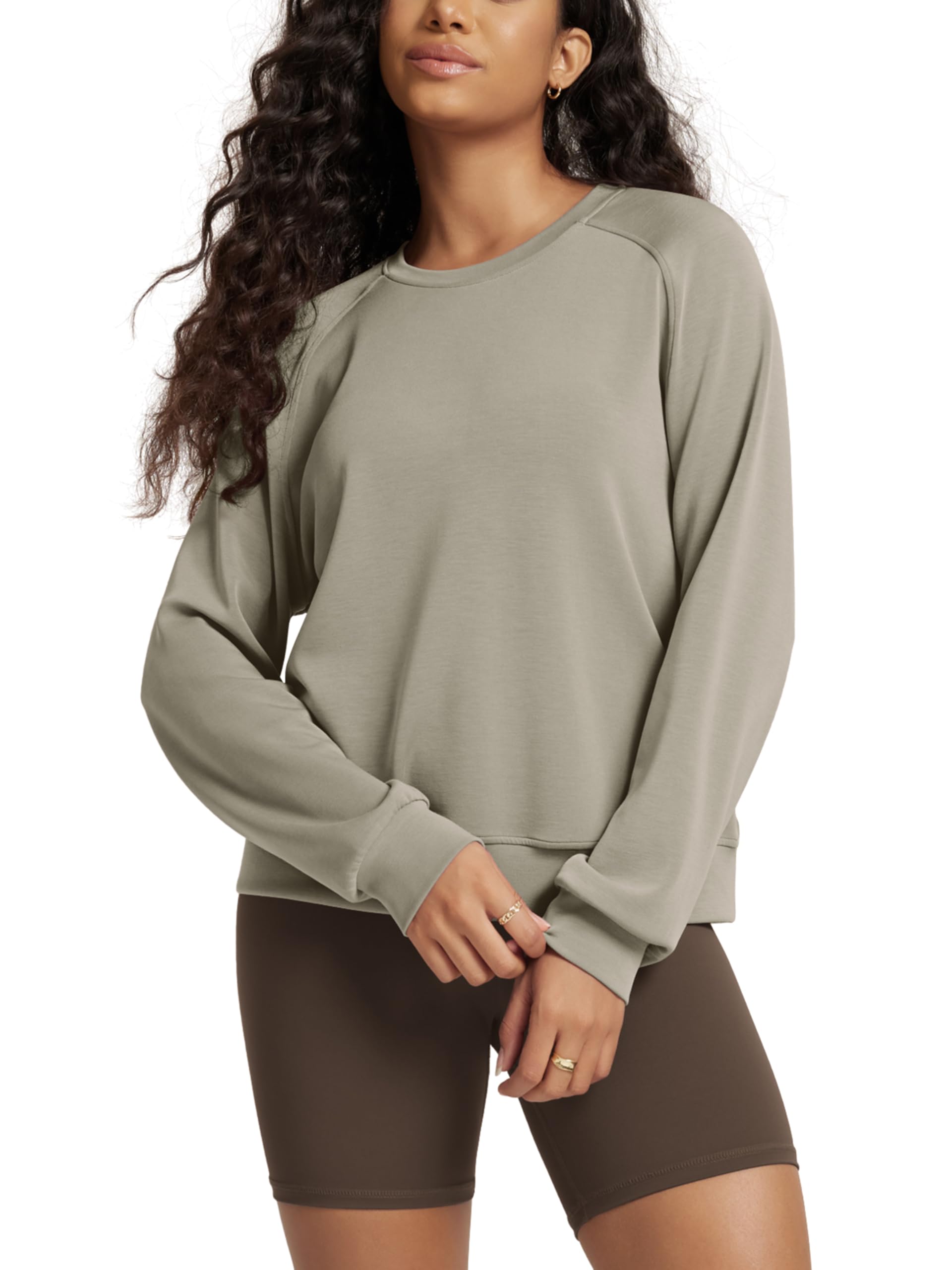 ODODOS Modal Soft Raglan Long Sleeves Sweatshirts for Women Oversized Crew Neck Pullover Tops