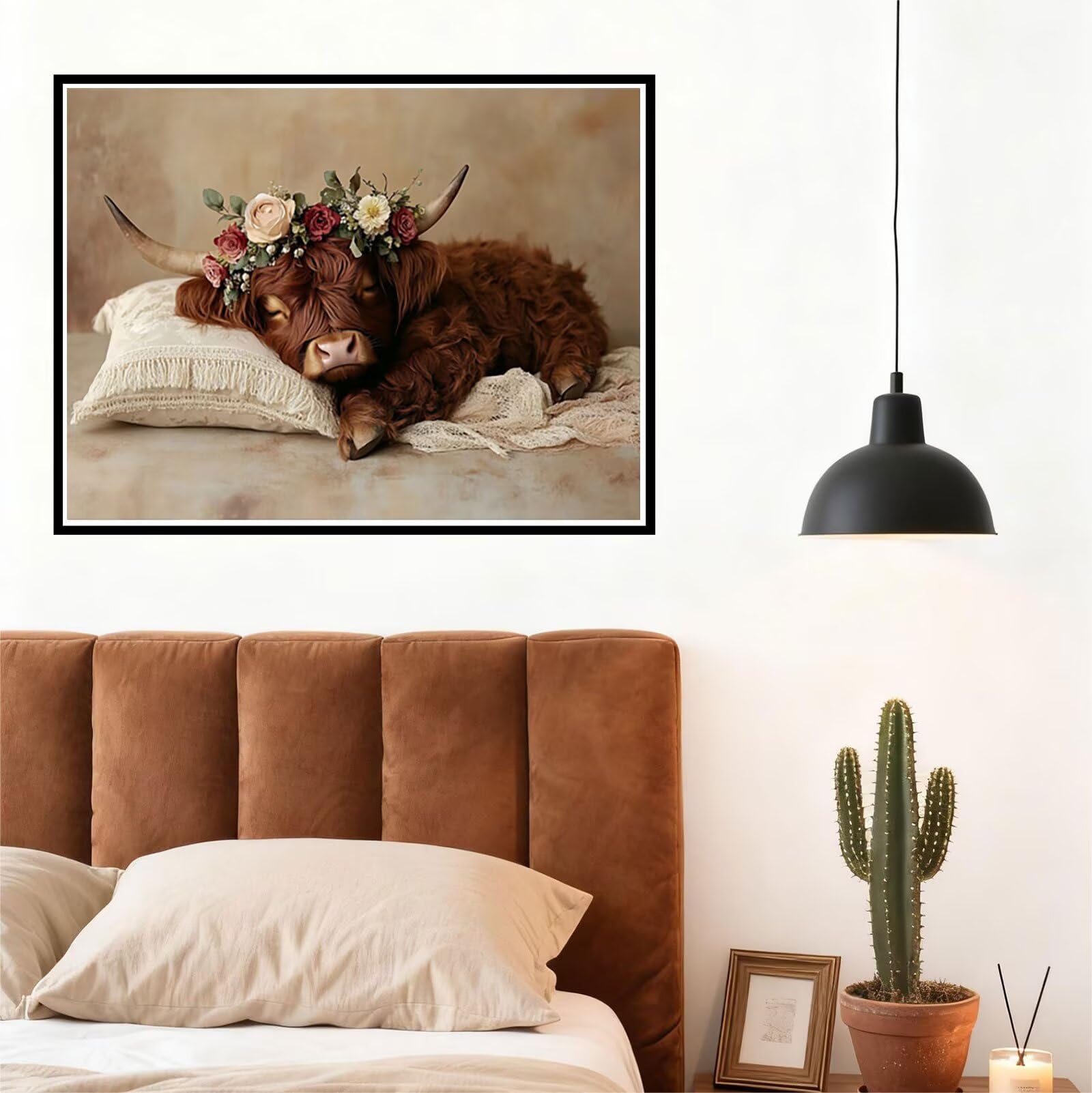 Blume Malen Nach Zahlen Erwachsene Hochlandrinder Malen Nach Zahlen Kinder ab 7, DIY Set Erwachsene Bastelsachen Kreativ Set für Kinder Geschenke für Männer, Weihnachten Halloween Deko 60x80cm H - 938
