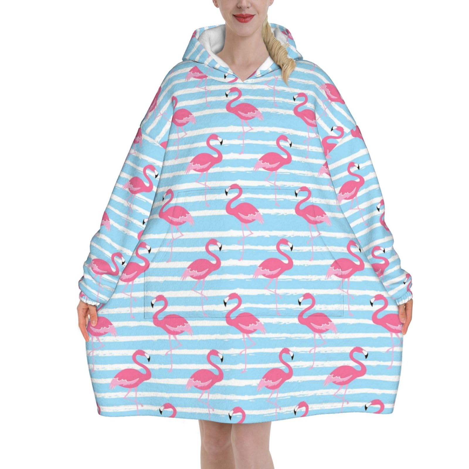 Peiyeety Unisex Flamingo Blanket Hoodies For Women And Men Adult Oversize Wearable Blanket Hoodies For Soft And Warm