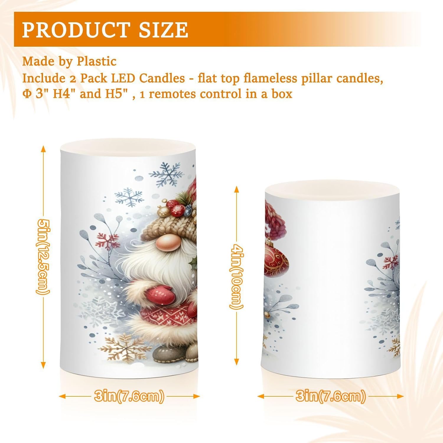 Flameless Candles with Remote Control and Timer, Cute Christmas Gnome Flickering Candles Battery Operated LED Pillar Candles, Warm Light for Home Decor, Set of 2 (D 3" x H 4" 5")