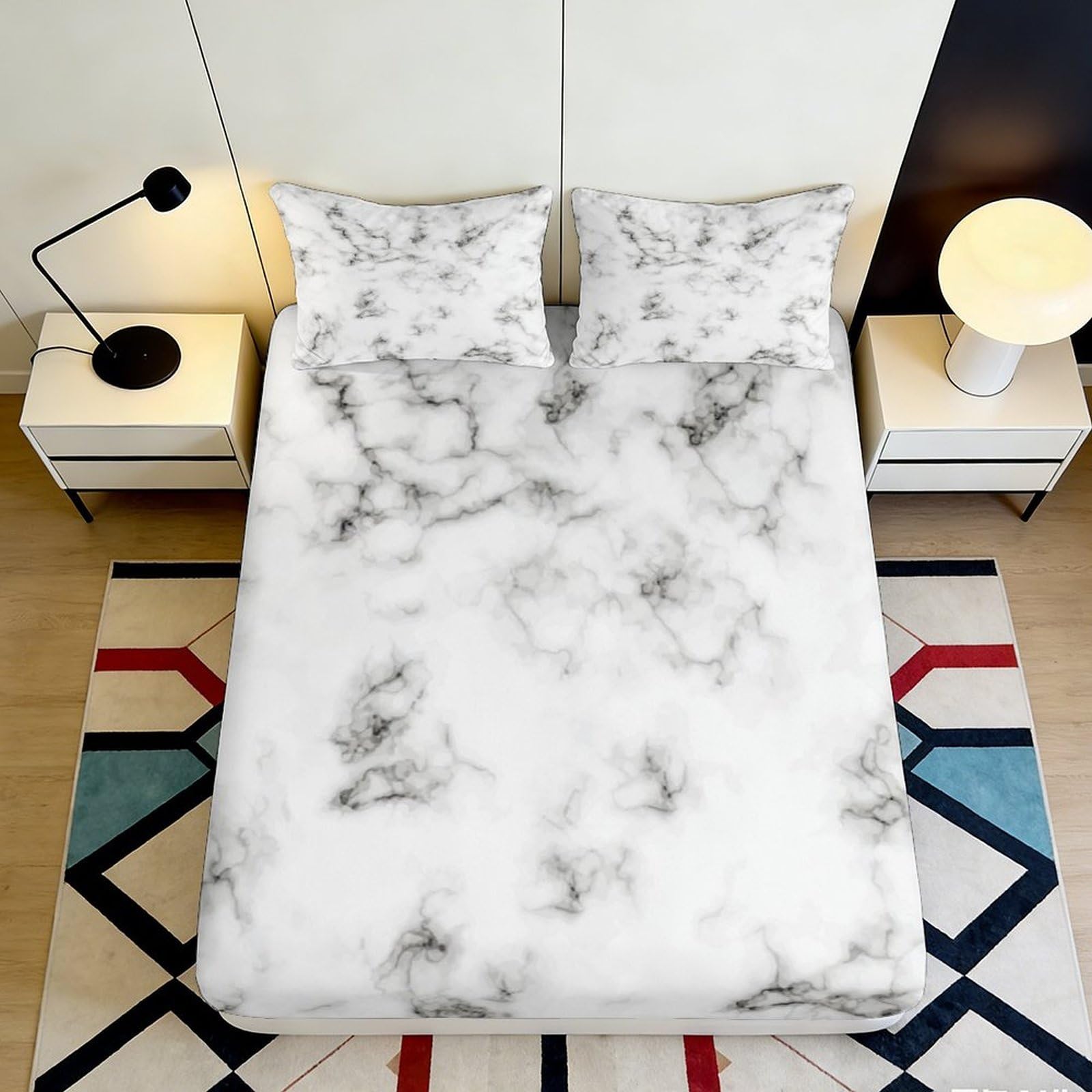 3D Printed Marble Pattern Fitted Sheet Microfiber Deep Pocket Bedroom Bedding Set Marble Mattress Fitted Cover Elastic Hem Washable 200x200x25cm 90x200x25cm