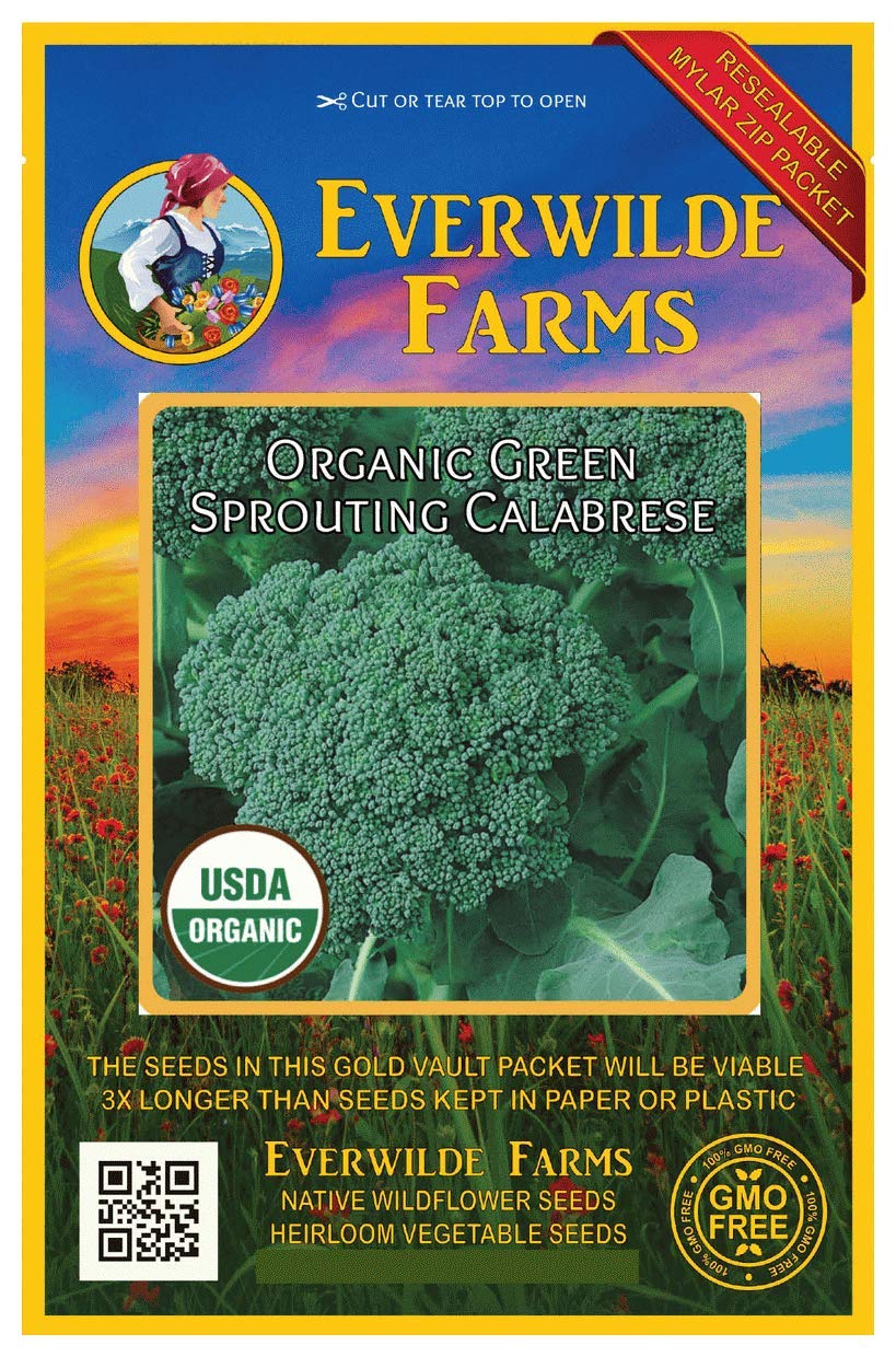 Everwilde Farms250 Organic Green Sprouting Calabrese Broccoli Seeds - Gold Vault PacketUSDA Organic