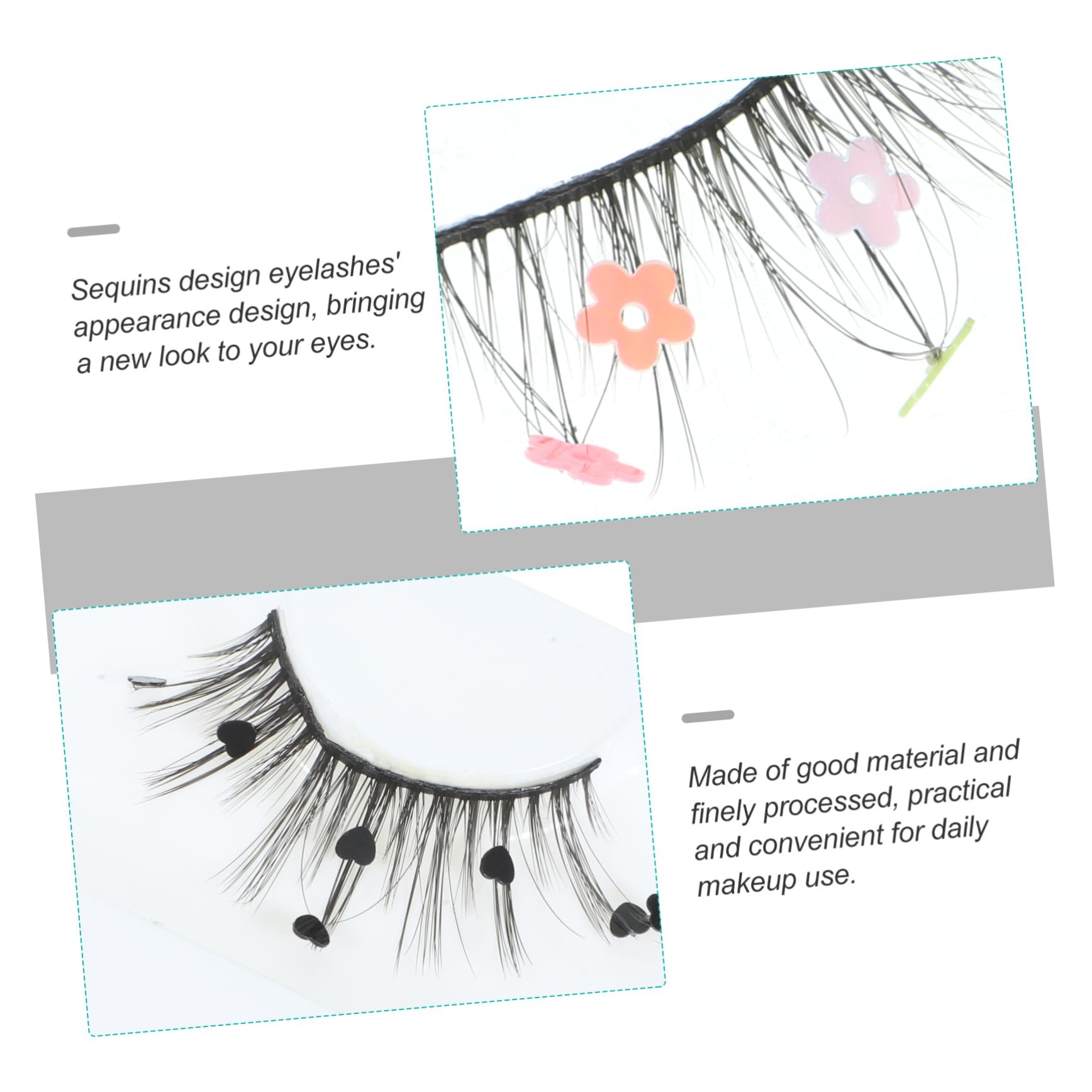 Ipetboom 15pares of Creative Heart Sequin Eyelashes for Women Flower Design Faux Lashes for Daily and Party Makeup