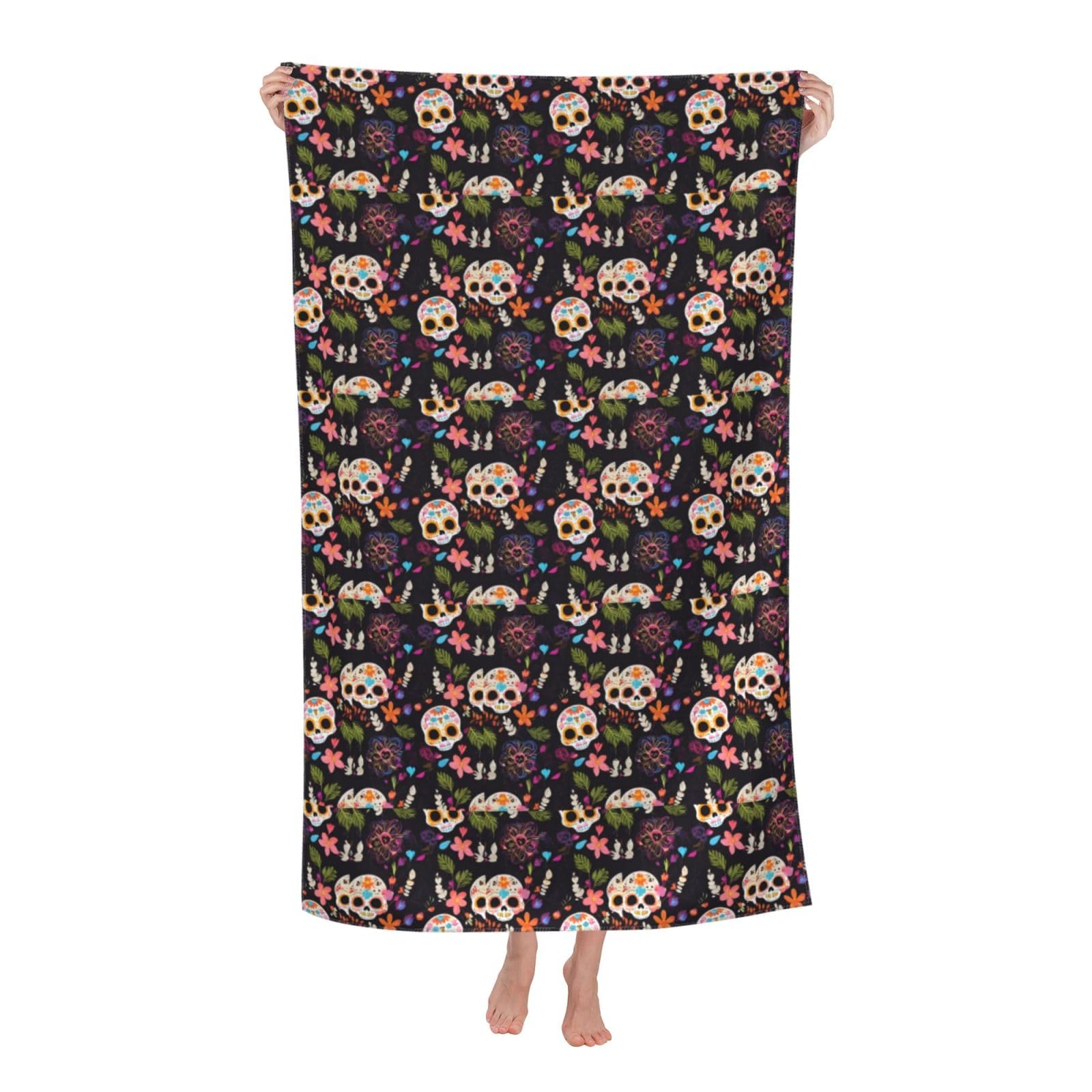 Pojknbv White Horror Skull Print Oversized Adult Beach Towel Quick-Dry Comfortable Lightweight Travel Pool Camping