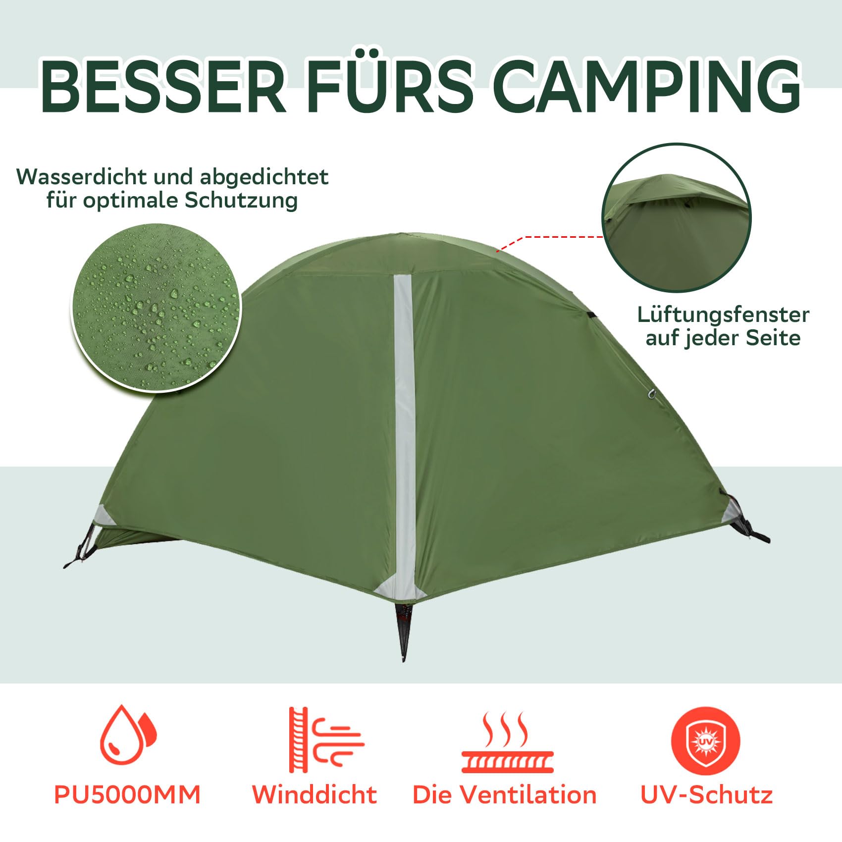 Tent 1Persone 1/2 Mann Zelt fürs Wandern - EIN leichtes,wasserdichtes EIN Mann Zelt fürs Camping,einfach aufzubauenes kompaktes 1/2-Personen-Kuppelzelt, 3 Saisonen EIN Mann Zelt