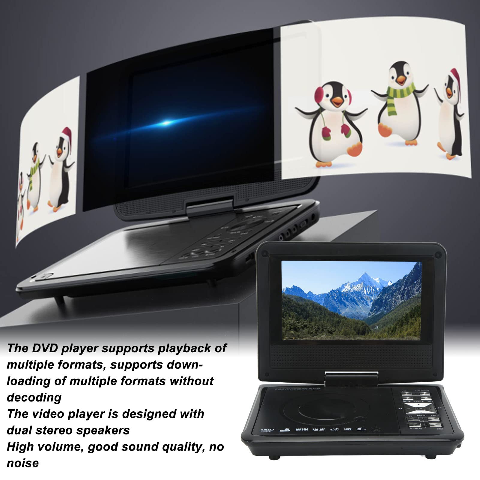 Lettore Dvd Portatile Da 7 Pollici, Lettori Video Multifunzionali Con Poggiatesta Con Schermo Girevole Hd Con Altoparlanti Stereo Doppi, Supporto Cd/Dvd/Scheda Sd/Usb, Memoria Breakpoint